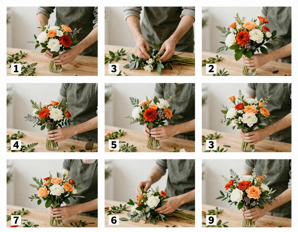 Step-by-Step Flower Arranging Process